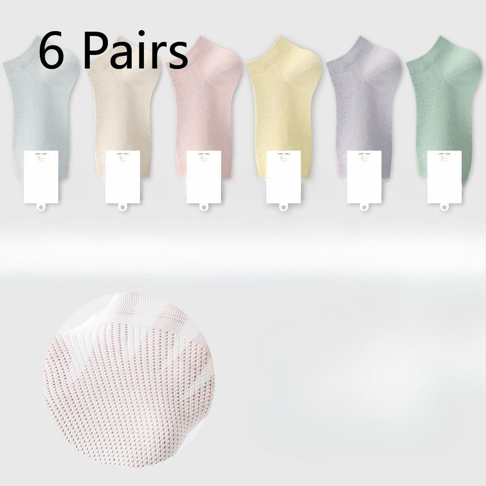 6 Pairs of Women's Summer Thin Cotton Boneless Deodorant Sweat Absorbing Heel Mesh Boat Socks