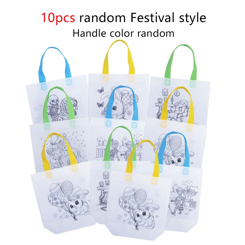 5/10pcs Festival Gift Bags Christmas Halloween Easter Non Woven Fabric Double Sided Graffiti Bag Party Snack Bag Souvenir TMZ