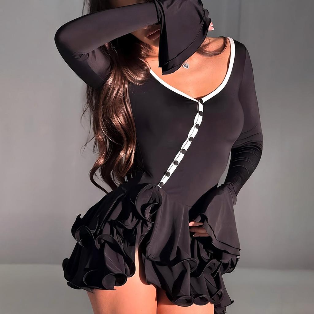 Women Western Cowboy Fitted Long-sleeved Casual Patchwork Dress