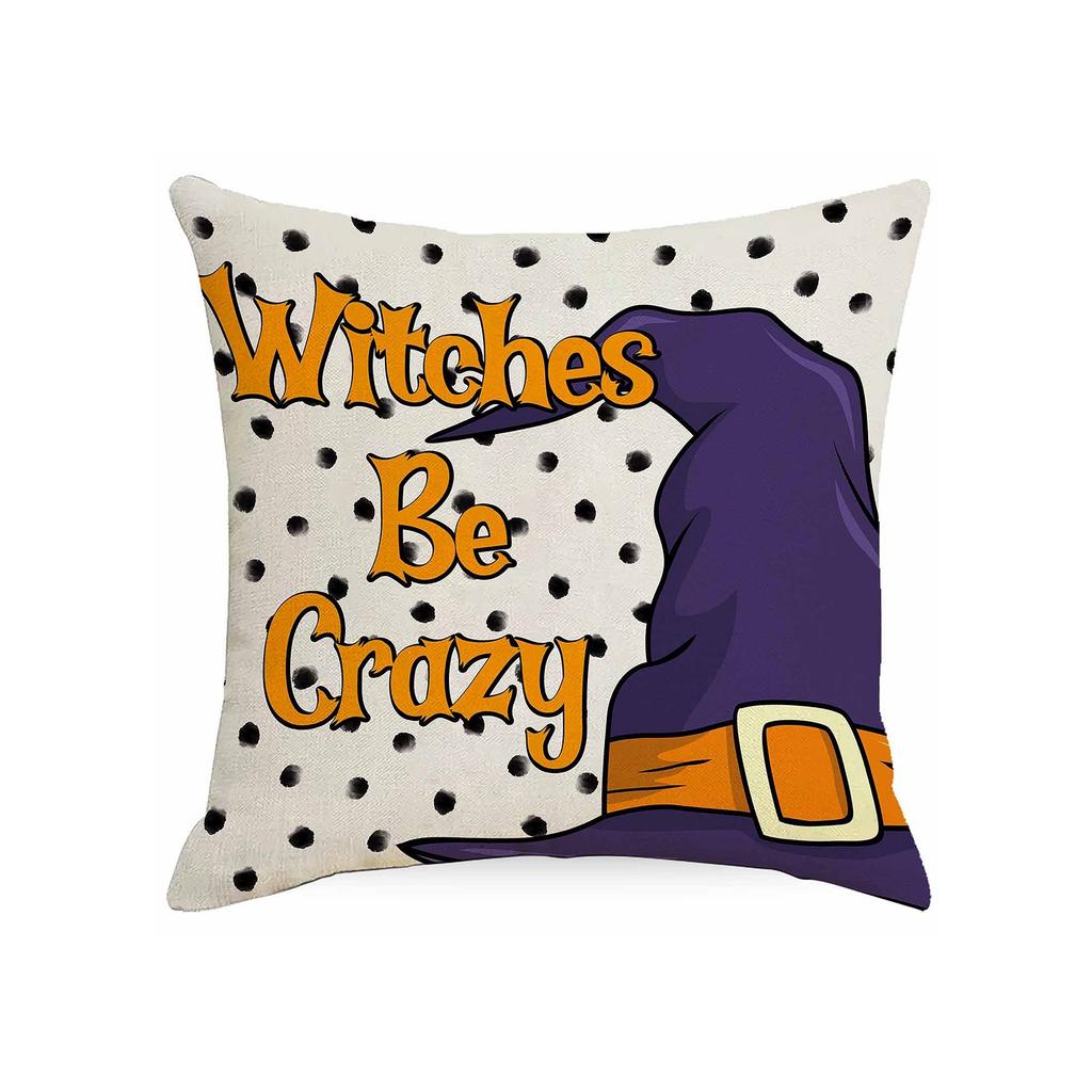 Halloween Decorative Linen Throw Pillow Cover With Single Sided Print (Pillow Insert Not Included)
