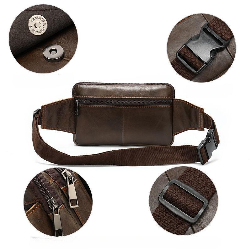Leather Men's Waist Bag, Cowhide Outdoor Single Shoulder Crossbody Chest Bag, Men's Small Bag