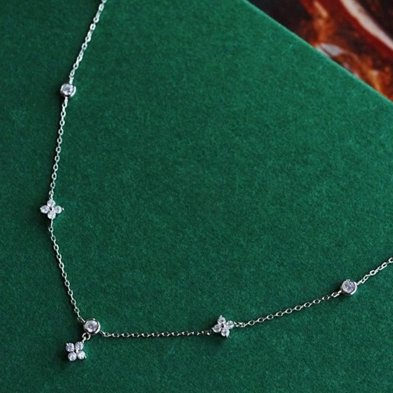 Dainty Lucky Leaf Necklace for Women 925 Silver Trendy 14K Gold Plating Cute White CZ Flowers Pendant Choker Necklaces
