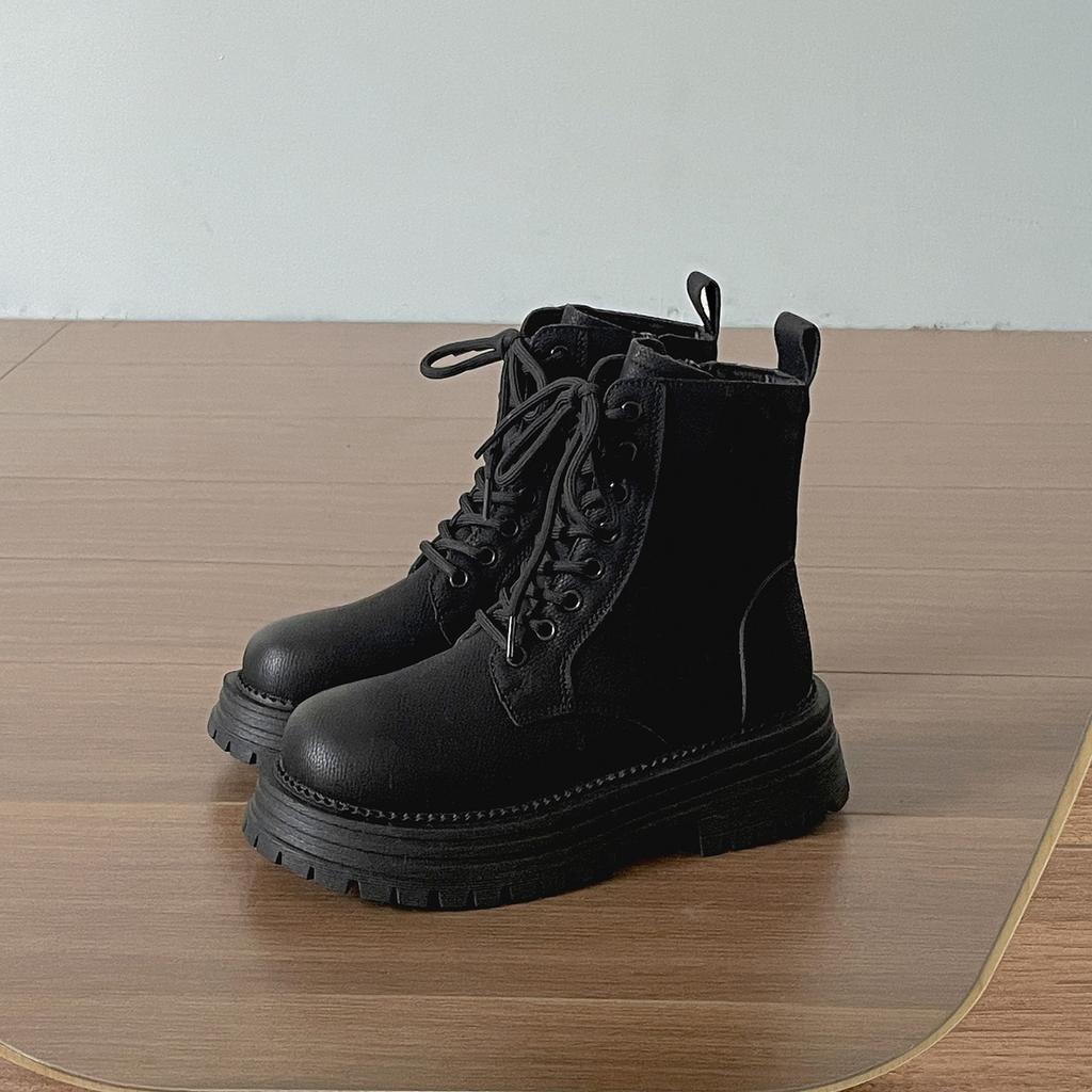 Mode Mode Damen Komfortstiefel mit dicker Sohle Vielseitige Plateau-Kurzstiefel für Herbst Winter Damenschuhe Retro Schnür-Botines