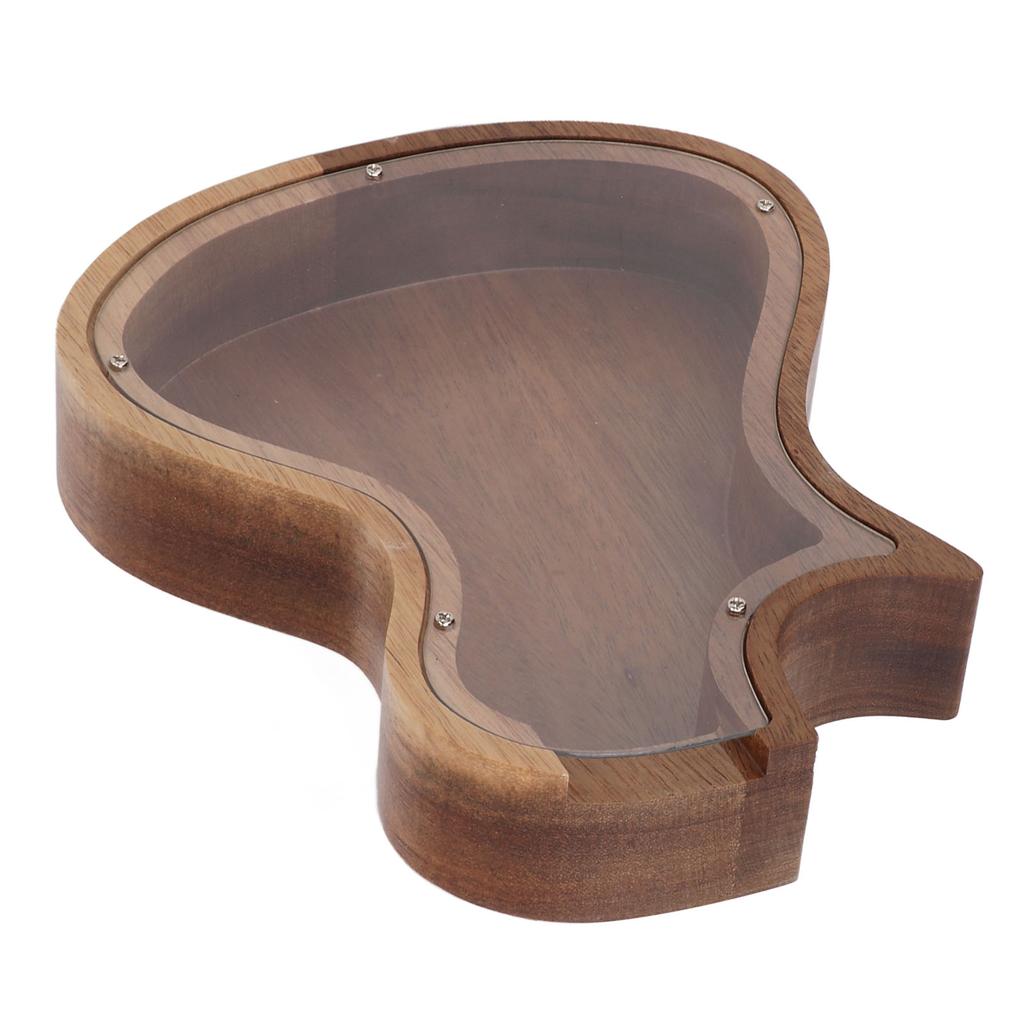 Piggy Bank Money Saving Pot Guitar Shaped Transparent Wooden for Bedroom Tabletop