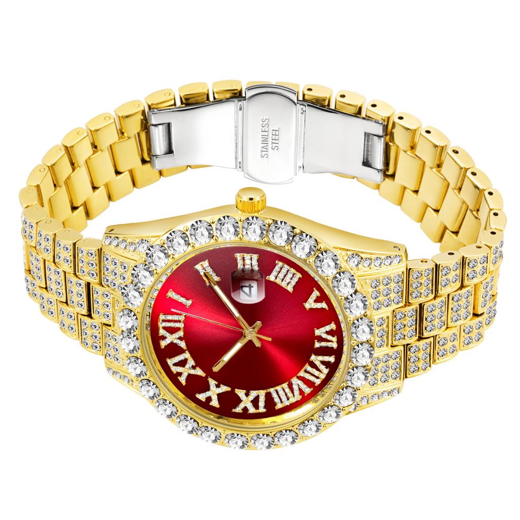 MISSFOX Iced Out Quartz Watch for Men Hip Hop Fashion Cool Bling Bling Diamond Luxury Watches Mens Stainless Steel Waterproof Luminous Wristwatch