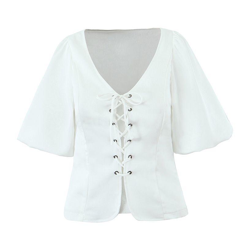 Lanyi Xinsheng French style Style Palace Extended Style Gentle Temperament Lace-up Puff sleeve Shirts Frill Skirt Set