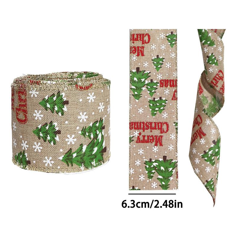 2M/Roll Christmas Classical with Wired Edge DIY Xmas Tree Ribbon Gift Wrapping Craft Ribbon Wreath Bows Imitation Hemp