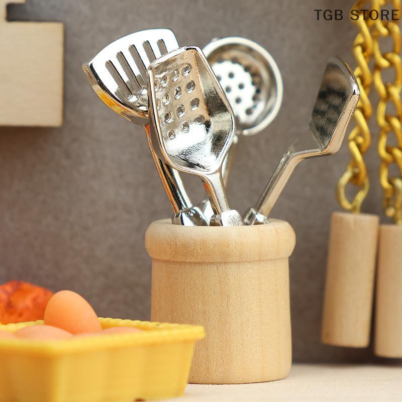 1Set 1/12 Miniature Spatula Spoon Set Doll Home Kitchen Utensils Dollhouse Simulation Decor Dolls House Pretend Play Toys