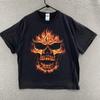 Vintage Flame Skull Shirt Mens 2XL Black Grunge Goth Biker Y2K Graphic Tee 2000s