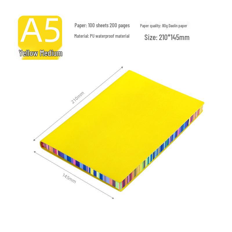 A5 Soft Cover Rainbow Edge Cute Leather Notebook - Custom Simple Color Edge Thickened Diary