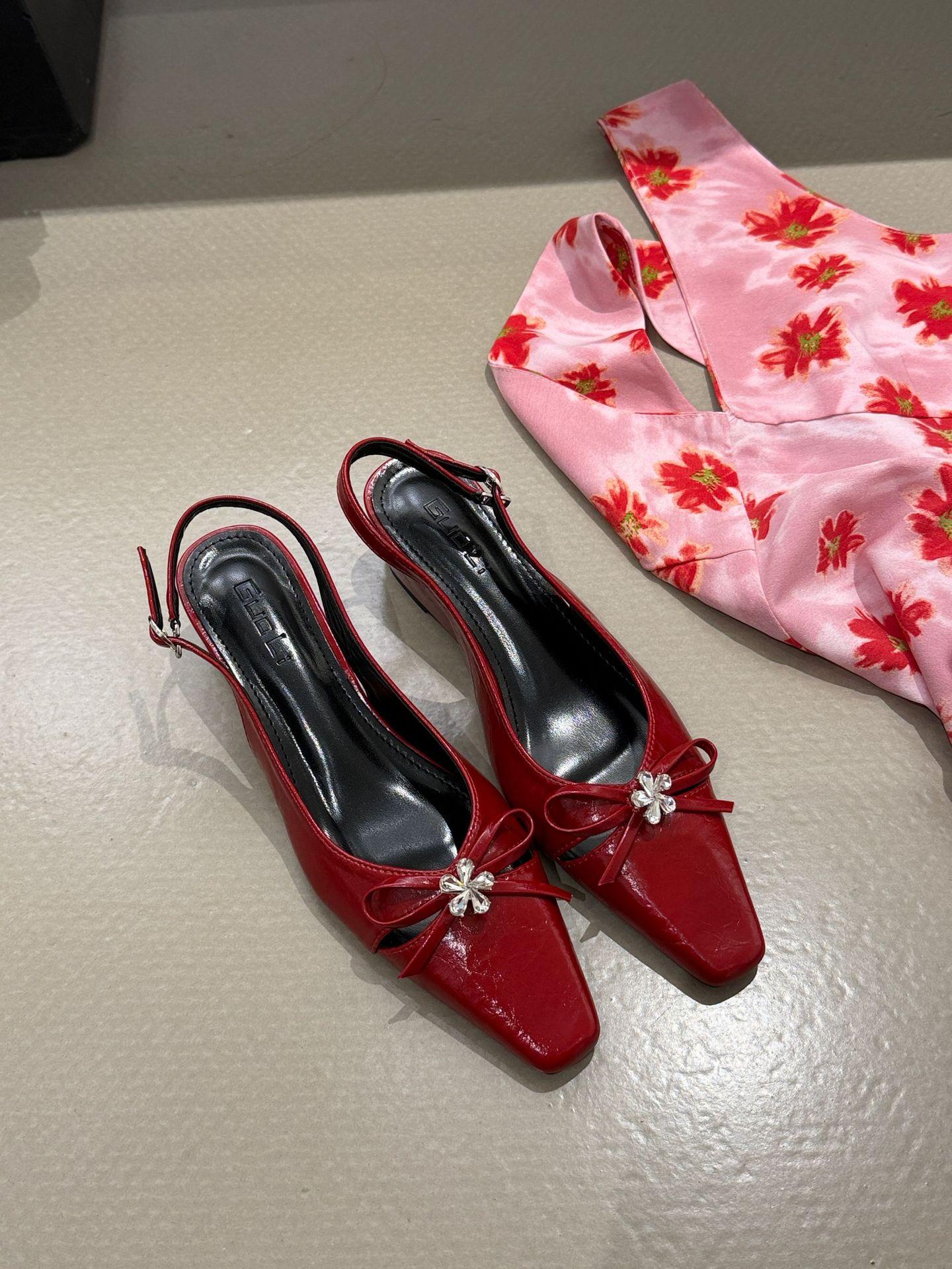 Women s Square Toe Wedge Heel Bowknot Rhinestone French Style for Dresses Sandals - Perfect for Daily Wear 35