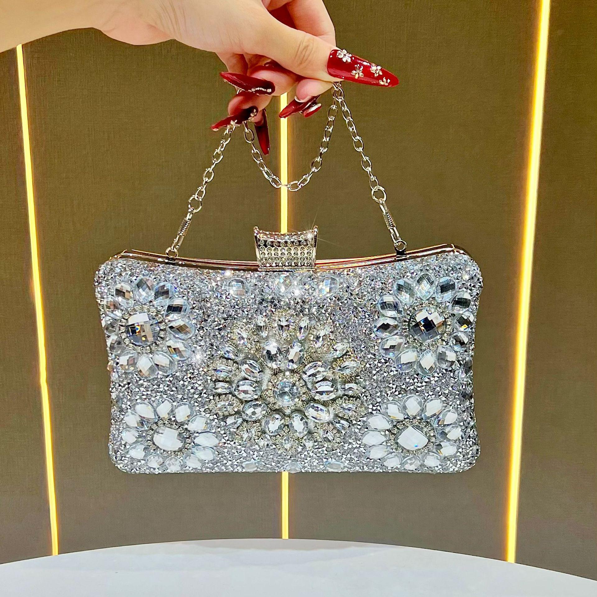 Elegant Rhinestone Evening Clutch Bag - Women s Single Shoulder or Crossbody Chain Handbag серебряный