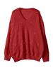 2025 A/W V-Neck Beaded Solid Color Sweater for Women