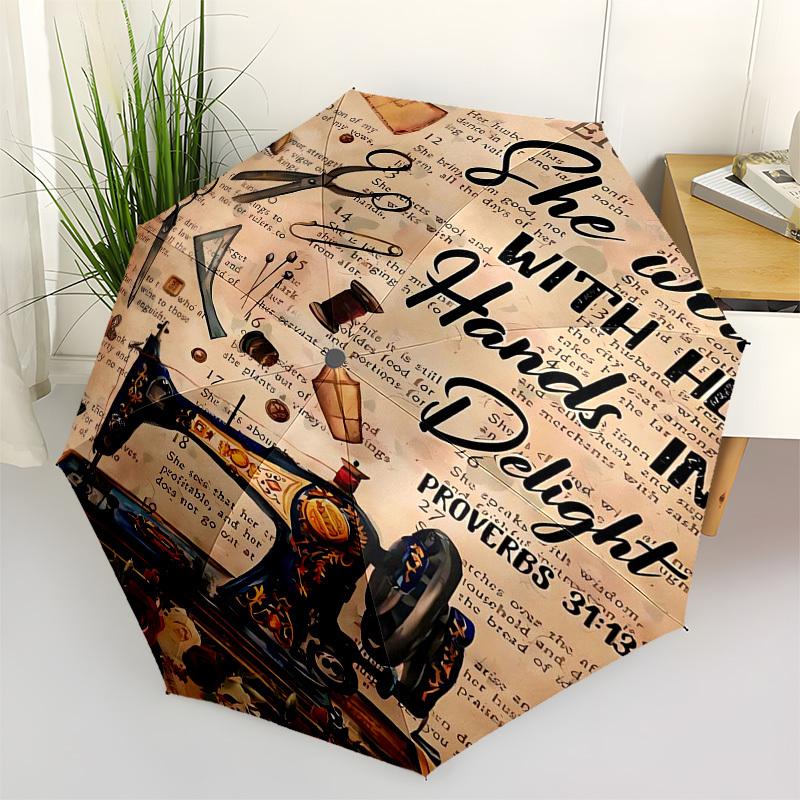 

Sewing, Proverbs Themed Automatic Opening and Closing Umbrella, Compact Travel Umbrella, Lightweight and Portable, Suitable for Beach Commut