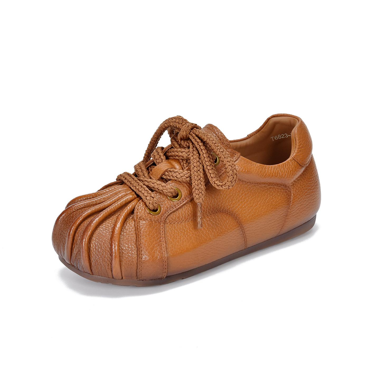 

Johnature Vintage Handmade Genuine Leather Women s Shoes Round Toe Soft Soled Lace Up Flat Shoes 40 верблюд