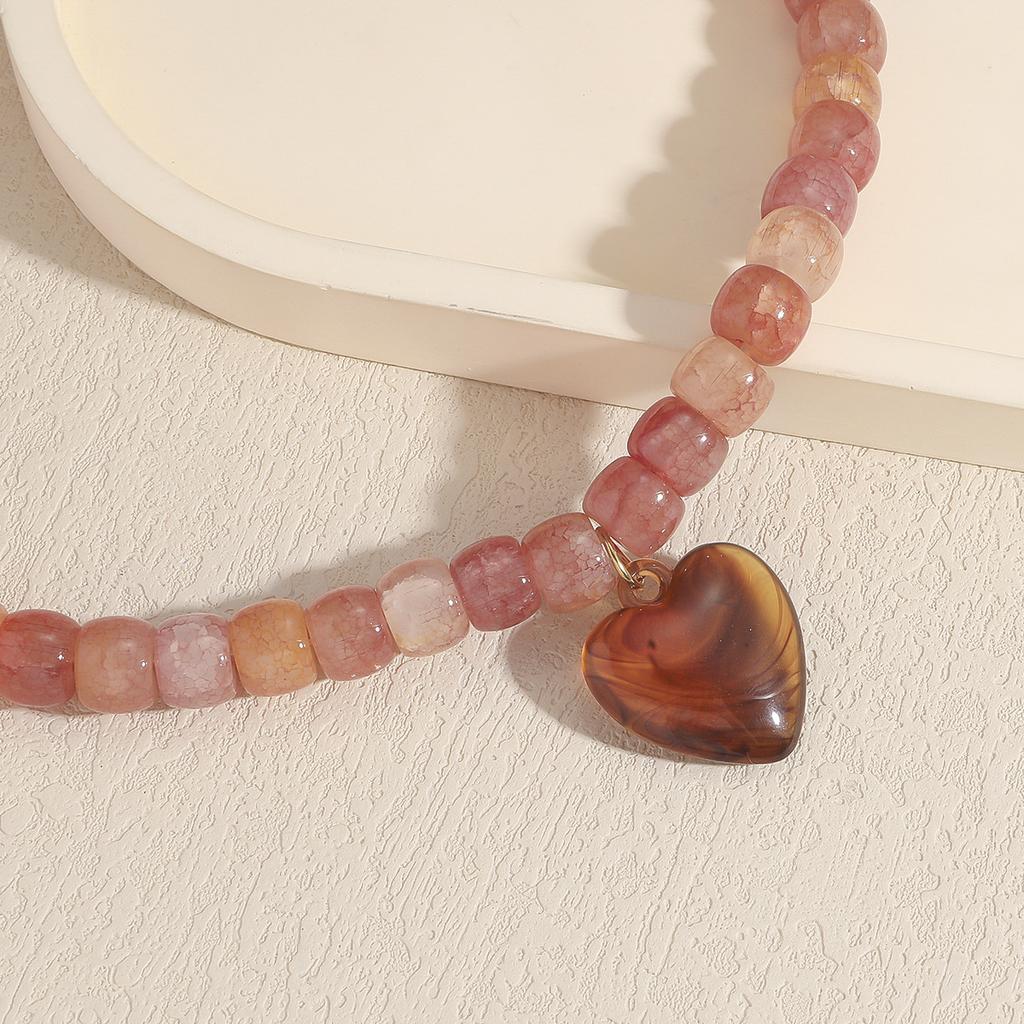 Popular Glazed Bead Heart-shaped Beaded Necklace, Sweet Temperament, High-end Clavicle Chain, Fashionable Versatile Jewelry for Women