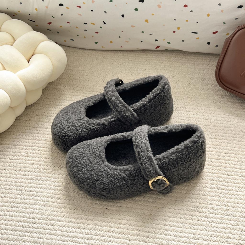Winter Design Fur Women Mary Jane Shoes Concise Soft Sole Outdoor Shoes Ladies Comfort Warm Cotton Flats Shoes