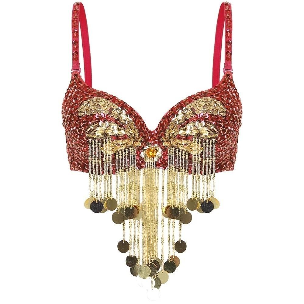 Adjustable Straps Belly Dance Tops Shiny Beaded Tassels Bra Sequins Bra Tops Stage Performance