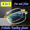 Luxury Bifocal Folding Reading Glasses With Leather Box Unisex Collapsible Metal Lenses Farsighted Eyeglasses Diopter Glasses