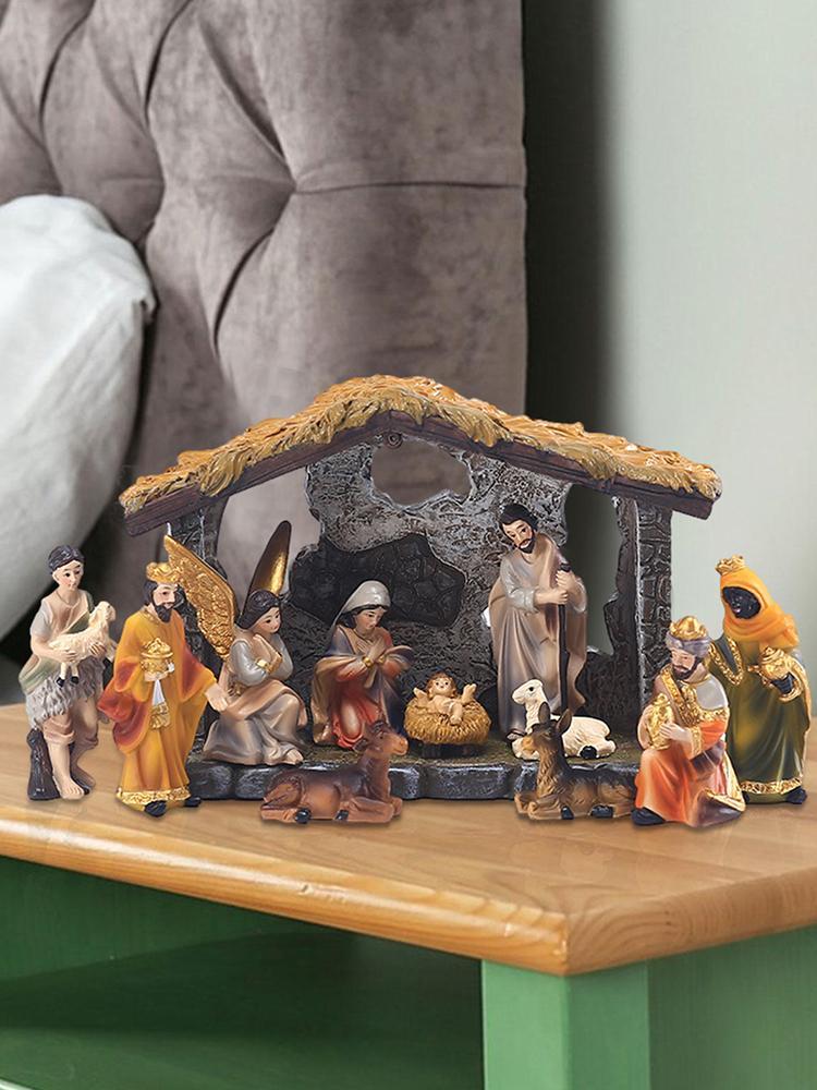 Christmas Nativity Set 12 Pcs Christmas Village Nativity Scene Set Holy Family Crafts Statue Decoration Home Living Room Church
