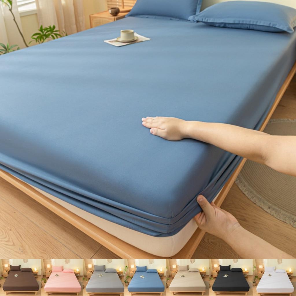 Fitted Bed Sheet with Elastic Band Solid Color Soft Mattress Cover for Single Double King Queen Bed 90/120/140/150/160/180x200cm