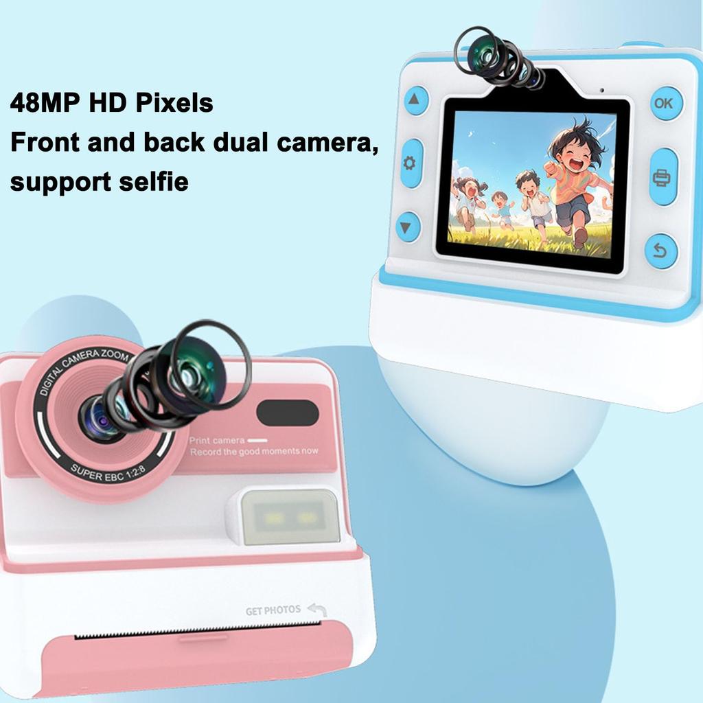 Kids Instant Print IPS Screen 1080P HD 48MP Photo Instant Camera for 16X Digital Zoom Kids Digital Camera Dual Toddler Christmas Gift Camera, 2.4-inch