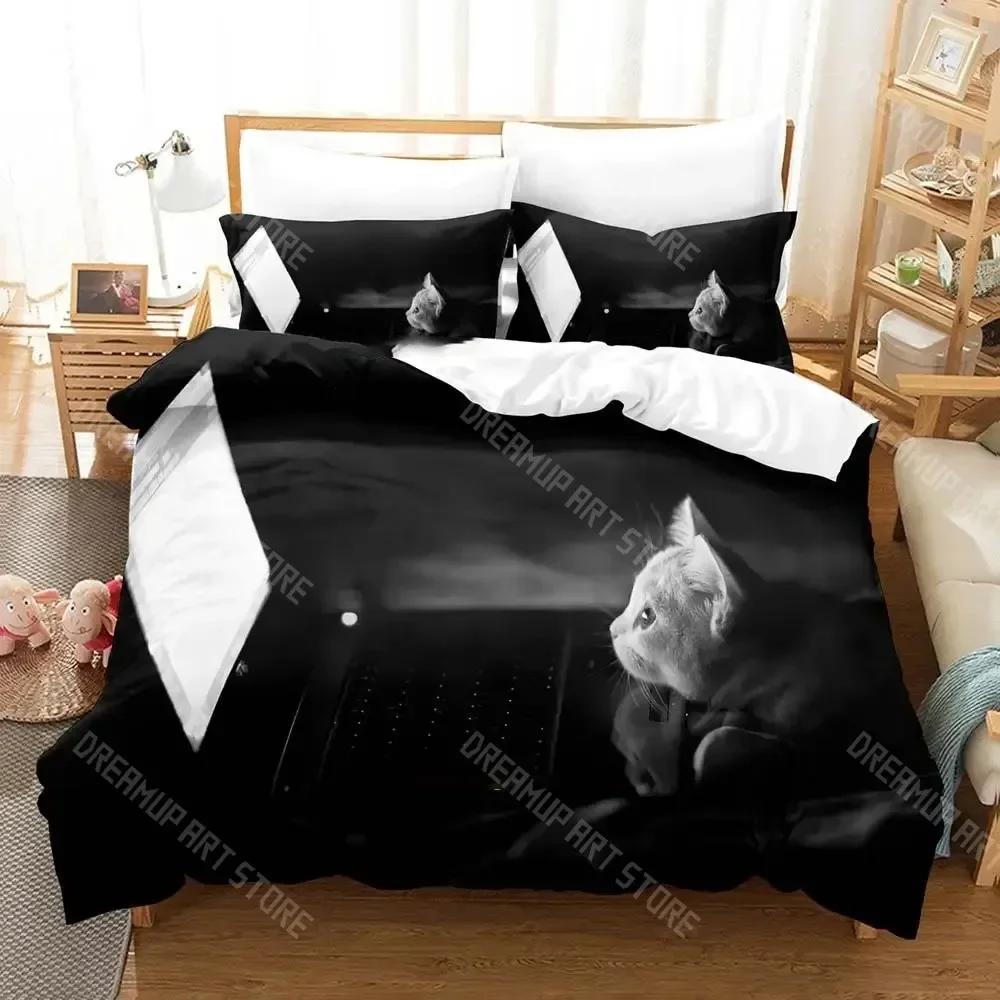 Cute Artistic Cat Bedding Set Single Twin Full Queen King Size Bed Set Adult Kid Bedroom Duvetcover Sets Anime Cat