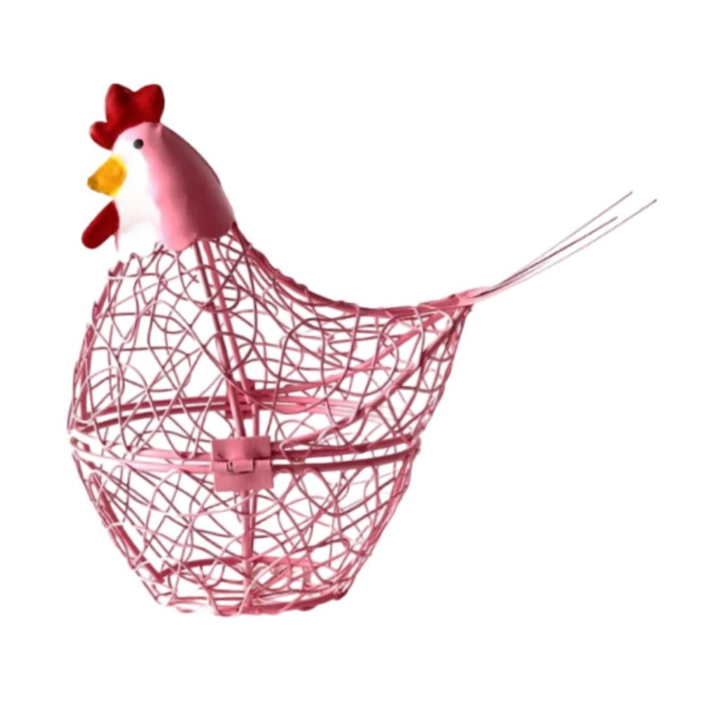 Chicken Wire Egg Basket Fruits Vegetables Rack Small Living Room Decor Decorative Egg Holder Chicken Shape Design Ornament