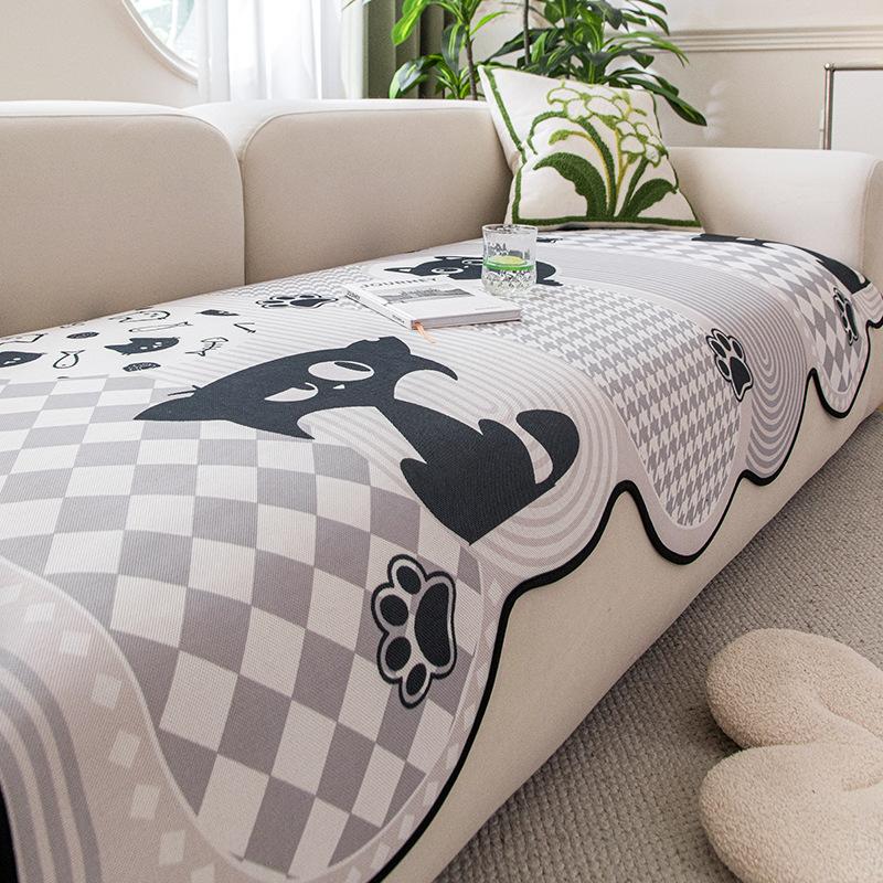 Summer new special-shaped irregular sofa cushion cool feeling ice silk cover cloth straight row fixed non-slip mat cover