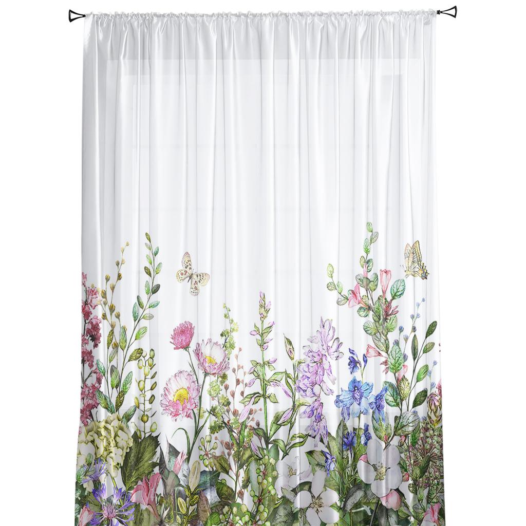 Vintage Watercolor Herb Modern Curtain For Living Room Transparent Tulle Curtains Window Sheer For The Bedroom Accessories Decor