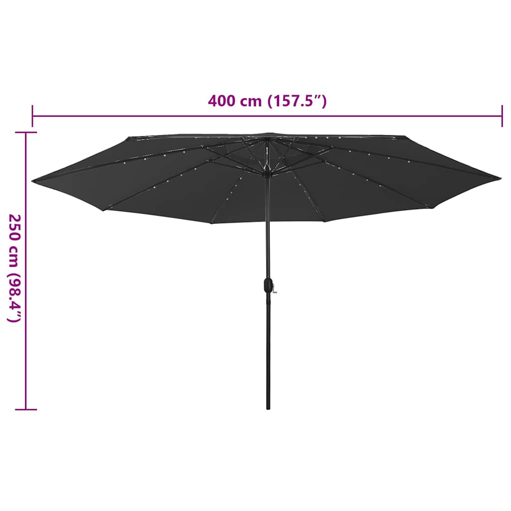 LED Illuminated Sun Umbrella 400 cm Black