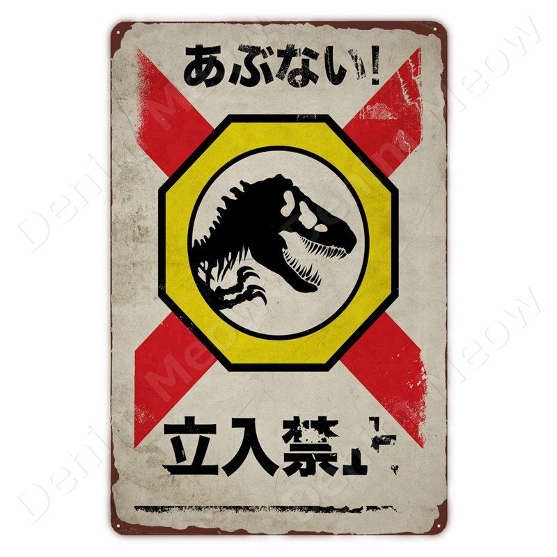 Vorsicht vor Dinosauriern Lustiges Vintage Blechschild Triceratops Plakette Wanddeko Garten Bauernhaus Außen Dekoration Vorsicht S