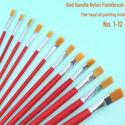 Red Handle Nylon Bristle Brush for Oil, Watercolor, and Acrylic Painting