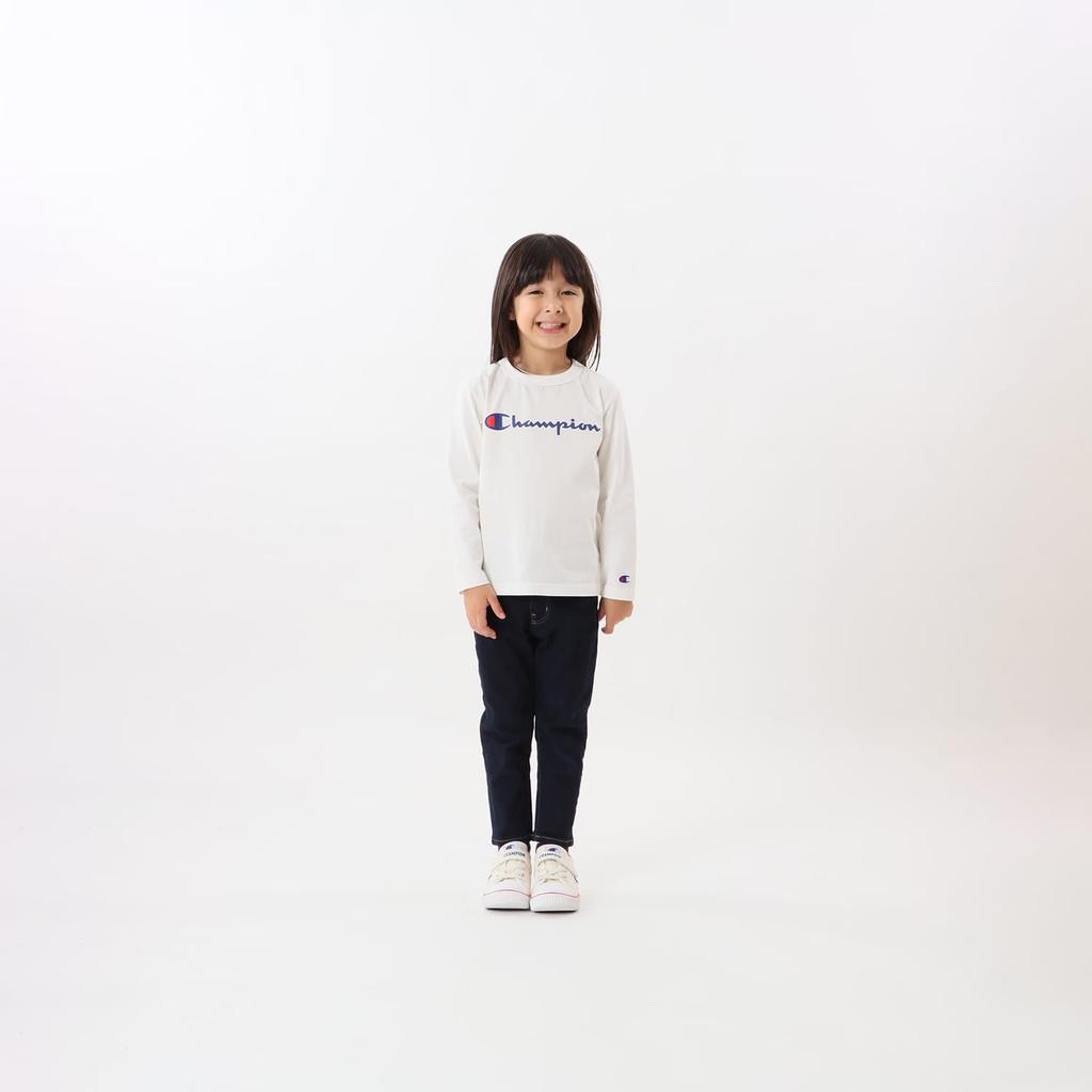 Champion Long Sleeve Crew Script Size 110 Kids' T-Shirt, Neck, 100% Cotton, Logo, Basic, Off-White, (CK-Y402)