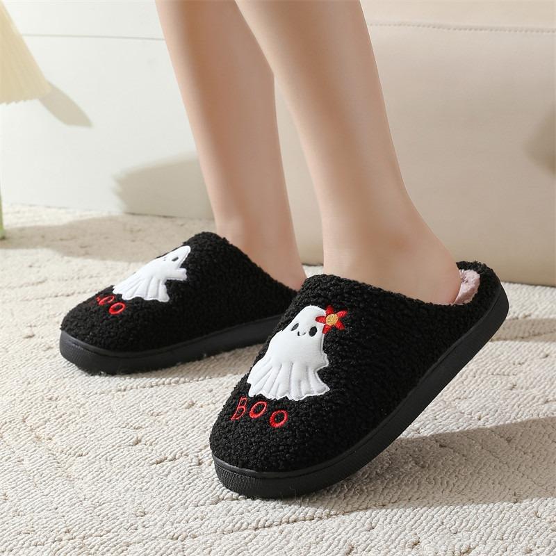Winter Halloween Funny Cotton Slippers Women's Household Indoor Flowers Ghost Warm Slippers Winter