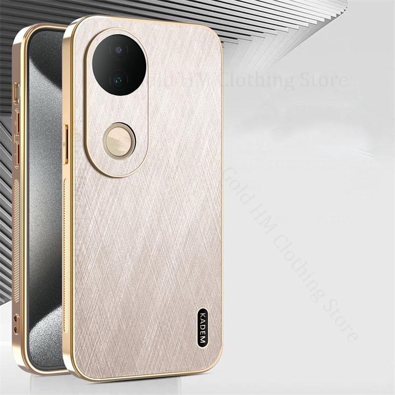 

Gold Silk Leather 6D Plating Bumper Case For vivo X200 Pro mini X90 X100S Pro Charging Magnet Cover For VIVO S20 S19 S17 S18 Pro For vivo S16E золотой