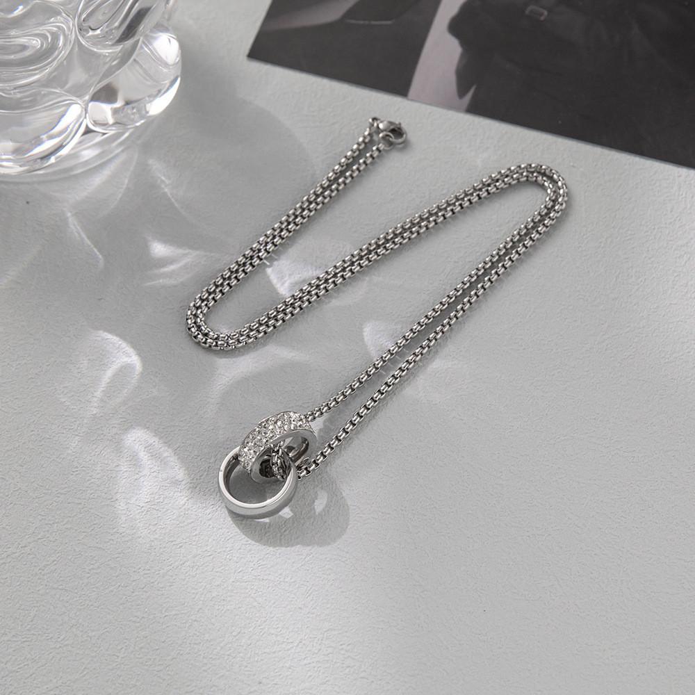 Titanium Steel Geometric Pendant Necklace With Rhinestones For Couples And Adults