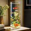 Round Ultra-White Acrylic Fish Tank - Transparent, Drop-Proof Small Goldfish Tank for Living Room Desktop