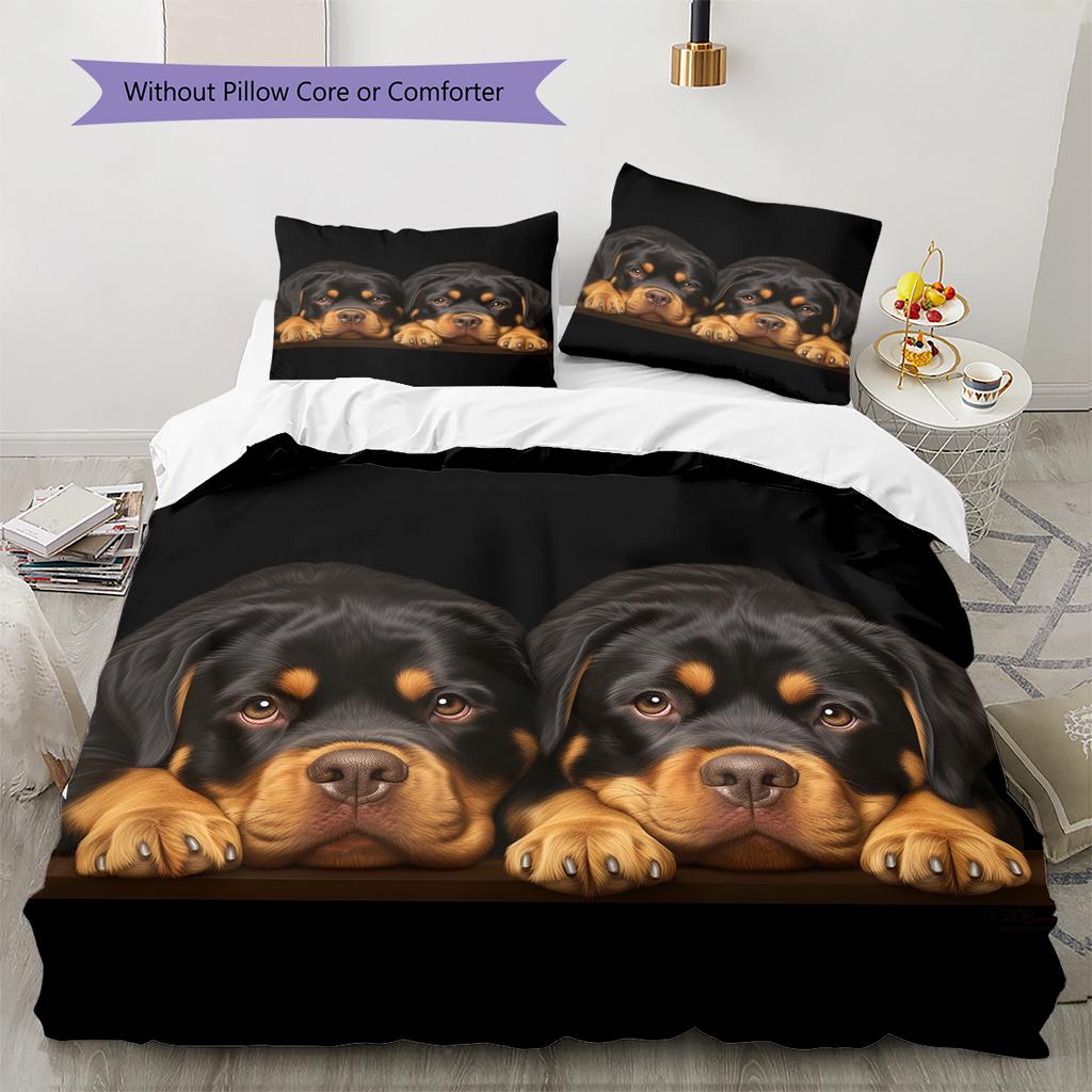 Black Rottweiler Pattern Bedding Home Decoration Birthday Gift (1 * duvet cover + 2 * pillowcase, without core)