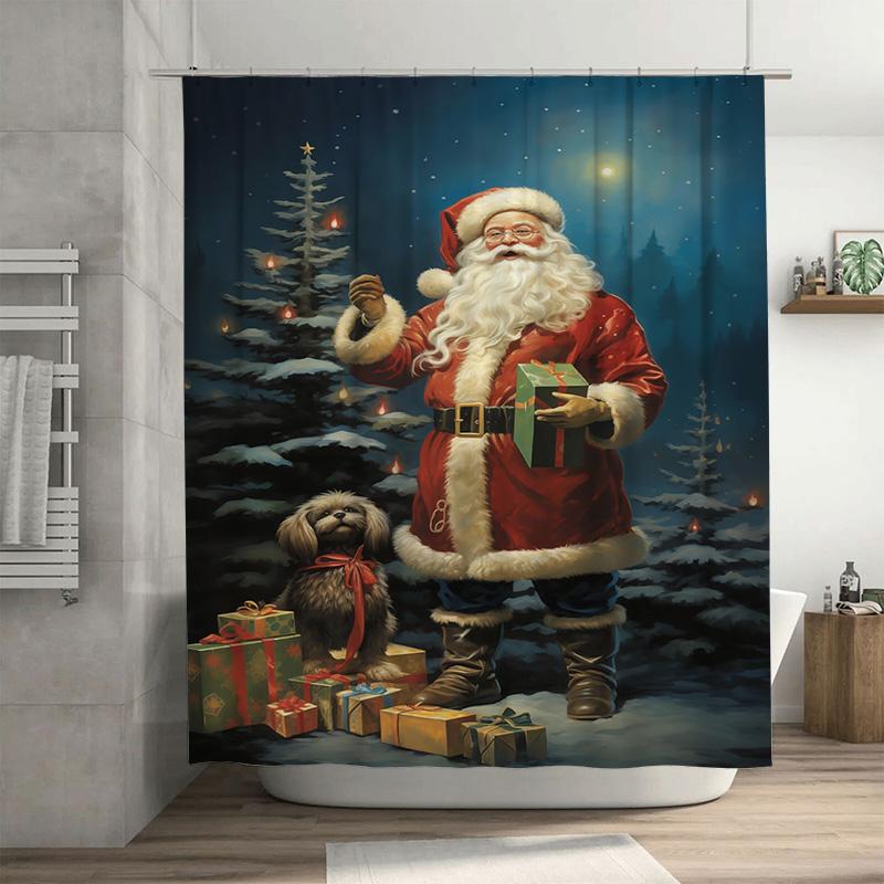 

Tuniu Festive Santa Claus Christmas Shower Curtain Sets Holiday Decor Fun Reindeer Dog Gift Backdrop Bathroom Waterproof Home De W60H190(CM)-1 Pcs