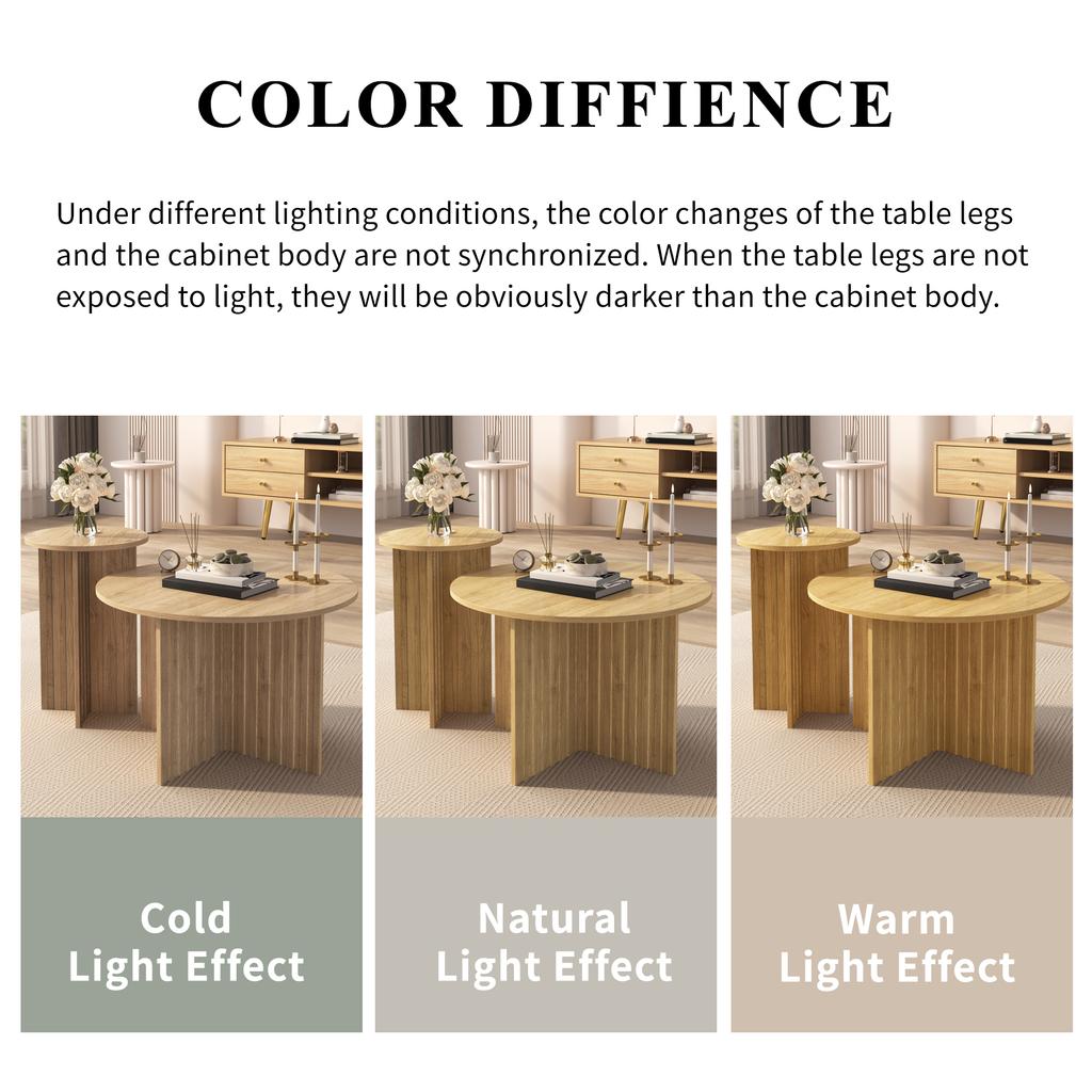 Modern 2-Piece Wood Nesting Table Set – Round Couch Tables & Coffee Tables in Scandinavian Design, Space-Saving, Sturdy MDF/PB Construction