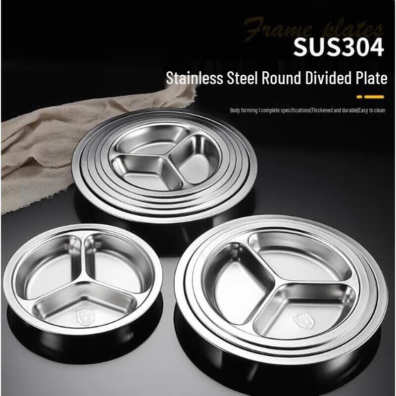 Stainless Steel 3-Compartment Round Lunch Plate