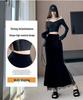 Women's Black Velvet High-Waist Fishtail Skirt - Thickened, Autumn/Winter, Medium Length with Slit Hip Wrap Design