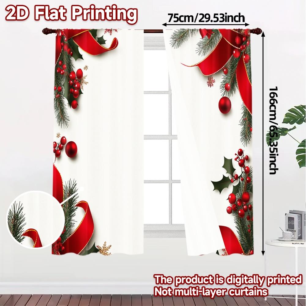 2pcs,Curtains Christmas Bow Holly Berry_a Chic Chic Curtains Prints Light Filtering Curtains All Seasons Perfect for Bedroom,