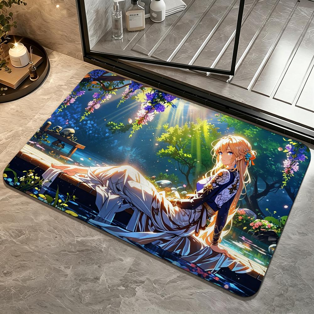 Anime-Violet EvergardenS Floor Mat Bedroom Carpet, Bathroom Foot Mat, Doormat, Non-Slip Absorbent Multi-Use