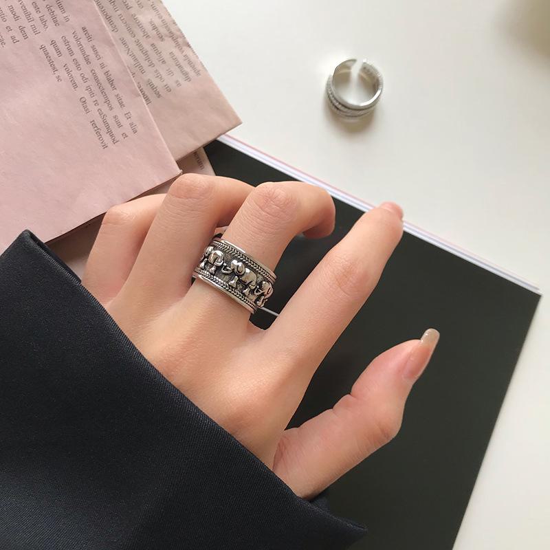 Trendy Retro Ethnic Elephant Ring Set for Women - Japanese and Korean Style Birthday Gift