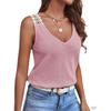 New Women's Solid Color Casual Lace Waffle Splicing Vest T-Shirt Top