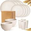 16pcs Unbreakable High Quality Plastic Dinnerware Sets - Reusable, Lightweight, for Daily Use, Outdoor Dining, Camping Essential