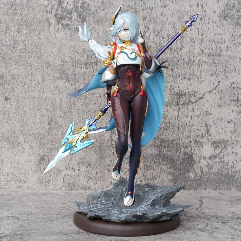 29CM Anime Model Genshin Impact Shenhe Standing White Hair Holding Gun Figure Toy PVC Collectible Figurine Sculpture Toy Premium Quality