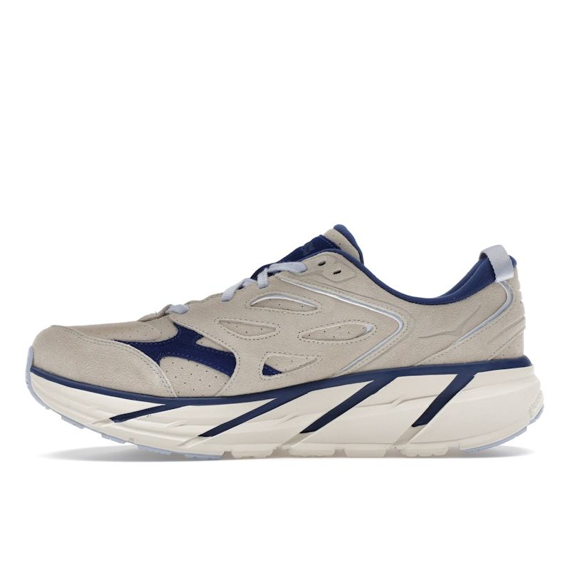 HOKA Clifton L Suede Oat Milk Bellwether Blue Unisex Sneakers Tan 1122571-OTH